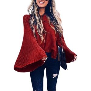 Round neck bell sleeves knitted pullover